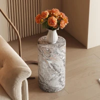 Table basse ronde élégante, bords arrondis et patins antidérapants, 30x30x55 cm, Gris(m-5)