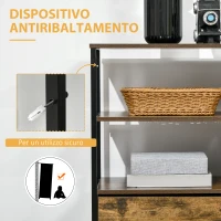 HOMCOM Cassettiera in Stile Industriale con 4 Cassetti in Tessuto Pieghevole e 2 Ripiani Aperti, 84x30x71.5 cm, Marrone(m-7)