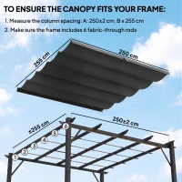 Outsunny Retractable Pergola Cover, 2.55 x 2.5 m Replacement Canopy Fabric for 3 x 3 m Frame, Roof Top Only, Dark Grey(m-4)