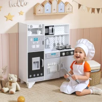 AIYAPLAY Cocina de Juguete de Madera con Sonido Accesorios de Acero Inoxidable para Niños a Partir de 3 Años Blanco(m-2)