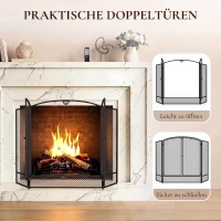 HOMCOM Proteção para Lareira Dobrável em Metal com 3 Painéis e Porta Dupla para Casa 122x75 cm Preto(m-5)