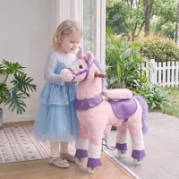 AIYAPLAY Cavallo per Bambini 2+ Anni con 4 Rotelle e Nitriti, Testa Girevole, Design a Pedali, Capacità 60 kg, Rosa(m-7)