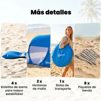 Outsunny Carpa de Playa Automático para 1-2 Personas con 1 Puerta 2 Ventanas y Bolsa de Transporte 200x120x90 cm Azul(m-6)