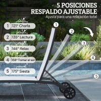 Outsunny Juego de 2 Tumbonas Reclinables de Jardín de Aluminio con Respaldo Ajustable y Ruedas 165x66x102 cm Blanco Mate(m-4)