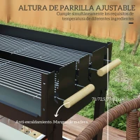 Outsunny Barbacoa de Carbón 113x53,5x82,5 cm con 2 Parrillas Alturas Ajustables Mesa Lateral, Estante y Ruedas para Jardín Negro(m-5)