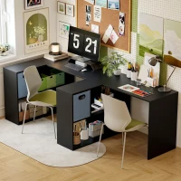 HOMCOM Scrivania Angolare Moderna con Scaffale e Cassetto in Tessuto, 110x100x75 cm, Nero(m-8)