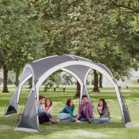 Outsunny Dome Tent for 6-8 Person, Camping Tent with 4 Zipped Mesh Doors, Removable Oxford Cloth, Lamp Hook, Portable Carry Bag, White and Grey(m-2)