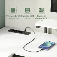 HOMCOM Escritorio en L Reversible con 4 Cajones de Tela 2 Enchufes y 2 Puertos USB Soporte para Monitor 155x112 cm Blanco(m-5)