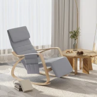 HOMCOM Silla de Relax Mecedora Balancín de Madera con Reposapiernas Ajustable y Bolsa para Revistas (Gris)(m-10)