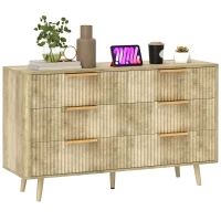 HOMCOM Commode 6 tiroirs scandinave avec poignées et pieds de pin, pour chambre à coucher, salon, couloir, 120x40x76cm, chêne(m-11)