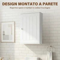 HOMCOM Mobiletto Bagno Pensile Sopra WC con Ripiano Regolabile e Anta, Bianco(m-4)