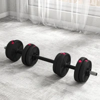 SPORTNOW Set 2 in 1 con 2 Manubri Convertibili in Bilanciere, Peso Totale 15 kg e Dischi Pesi Regolabili, Rosso(m-9)