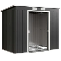 Outsunny Depozit pentru Unelte de Grădină din Metal cu Kit Fundație, Uși Duble, Ventilație și Acoperiș Înclinat, Gri(m-1)