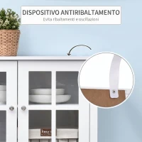 HOMCOM Credenza Cucina Moderna con 2 Ante in Vetro Temperato, Ripiano regolabile, 80x28x84 cm, Bianco(m-6)