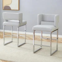 Lot de 2 tabourets de bar style nordique, structure métallique robuste avec pieds argentés, 48x53.3x91.4 cm, Gris clair+Argent(m-4)