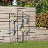 Outsunny Portapiante Verticale Pieghevole con 5 Vasi da Esterno in Metallo, 82x12.5x150cm, Nero(m-10)