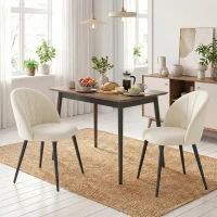 HOMCOM Set di 2 Sedie Sala da Pranzo con Schienale a Conchiglia e Gambe in Metallo, in Velluto, Crema(m-2)