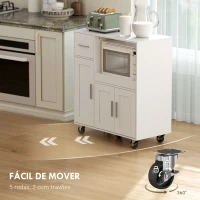 HOMCOM Móvel Auxiliar de Cozinha com Rodas para Microondas com Bandeja Deslizante Gaveta 3 Portas Prateleira Ajustável 80x40x88,7 cm Branco(m-7)