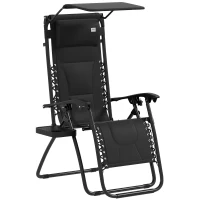 Outsunny Zero Gravity Lounger Chair, Folding Reclining Patio Chair with Shade Cover, Padded Seat, Cup Holder, Soft Cushion and Headrest for Poolside, Camping, Black(m-1)