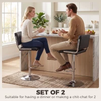 HOMCOM Bar Stools Modern PU Leather Adjustable Breakfast Bar Stools Backrest Set of 2 Black(m-4)