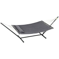 Outsunny Hamac sur pied, hamac avec support en acier, oreiller, barres d'écartement, 368 x 140 x 110 cm, gris foncé(m-12)
