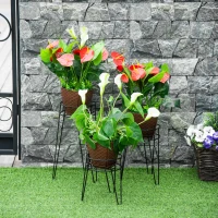 Outsunny Lot de 3 Supports pour Plantes pour pots de fleurs jusqu'à Ø16 cm Modernes avec Pieds en épingle à Cheveux en métal pour intérieur extérieur - Noir(m-10)