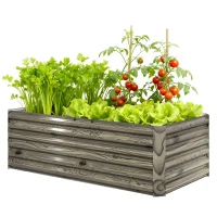 Outsunny Jardinera Exterior Grande Rectangular de Acero Galvanizado para Terraza con Base Abierta 180x90x57,5 cm Natural(m-11)