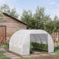Outsunny 3 x 3 x 2 m Polytunnel Greenhouse with Roll-up Side Walls, Walk-in Grow House Tent with Steel Frame, Reinforced Cover, Zipped Door, and 6 Mesh Windows for Garden, White(m-11)