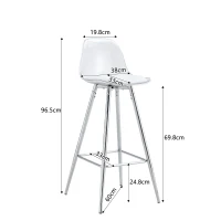 Lot de 2 tabourets de bar, design moderne et polyvalent idéal pour café, 38x33x96.5 cm, Argent+Transparent(m-3)