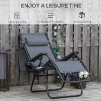 Outsunny Foldable Reclining Garden Chair with Headrest, Zero Gravity Deck Sun Lounger Seat with Footrest, Armrest, Cup Holder & Canopy Shade, Light Grey(m-4)
