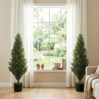 HOMCOM Set of 2 Decorative Artificial Plants Cypress in Weighted Pot, Fake Plant with 1092 Leaves, 120 cm(m-10)
