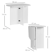 HOMCOM Tavolo da Pranzo Pieghevole Salvaspazio in Legno, 90x60x74cm, Bianco(m-3)