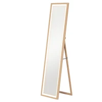 HOMCOM Grand miroir pleine longueur, miroir mural ou sur pied rectangulaire, 40 x 160 cm avec éclairage LED 3 couleurs, chêne(m-12)