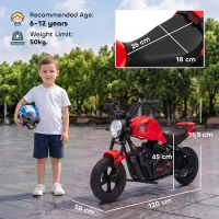 AIYAPLAY Moto da Cross Elettrica per Bambini 24V Motore 180W, 6-12 Anni, Pneumatici 30cm in Gomma, Rossa(m-3)