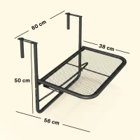 Outsunny Tavolo da Ringhiera con Ganci ad Altezza Regolabile su 3 Livelli, in Metallo, 60x56x50cm, Nero(m-3)