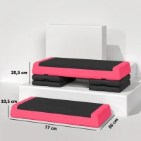 SPORTNOW Step de Aeróbic Step para Fitness Antideslizante Altura Regulable 3 Niveles 77x36x20,5cm Rosa y Negro(m-3)
