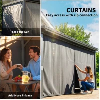 Outsunny 4.3 x 3 m Garden Pergola with Galvanised Steel Roof, Lean to Pergola Gazebo with Netting Curtains, Dark Grey(m-6)
