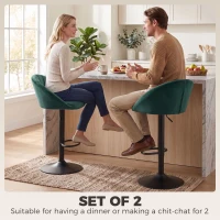 HOMCOM Bar Stools Set of 2 Adjustable Swivel Velvet Breakfast Bar Stools with Backrest, Dark Green(m-4)