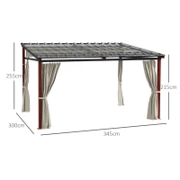 Outsunny Pergola con Tende Laterali e Tetto Retrattile in PC, in Alluminio e Metallo, 345x300x215-255 cm, Crema(m-3)