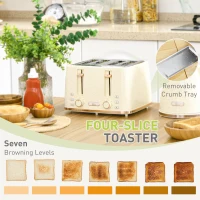 HOMCOM Kettle and Toaster Set, 1.7L 3000W Fast Boil Jug Kettle with Auto Shut Off, 4 Slice Toaster with 7 Level Browning Controls & Crumb Tray, Beige(m-5)