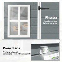 Outsunny Casetta per Attrezzi a 2 Ingressi con Finestre e Prese d'Aria, in PP e Alluminio, 303x183x184 cm, Grigio(m-4)