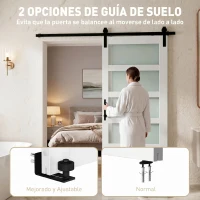 HOMCOM Puerta Corredera Interior 91x213 cm con Kit de Montaje, MDF y Vidrio Esmerilado, Riel y Herrajes, Blanco(m-6)