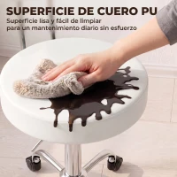 HOMCOM Taburete con Ruedas Giratorio Altura Regulable de Cuero Sintético con Respaldo para Spa Oficina Tatuajes Blanco(m-7)
