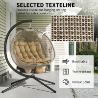 Outsunny Double Hanging Egg Chair 2 Seaters Texteline Swing Hammock Chair with Stand, Cushion and Folding Design, for Indoor and Outdoor, Brown(m-14)