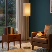 HOMCOM Floor Lamp, Modern Standing Lamp with Linen Shade and Foot Switch, Tall Lamps for Bedroom, Bulb not Included, Gold Tone(m-8)