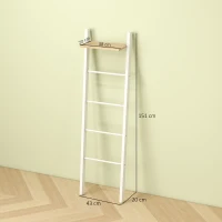 HOMCOM Toallero Escalera con Estante Superior y 4 Barras Toallero de Baño para Apoyar en Pared 43x20x151 cm Blanco y Roble(m-3)