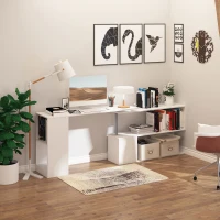 HOMCOM Bureau Informatique multimédia modulable Design Contemporain Zig zag bibliothèque intégrée Panneaux Particules Blanc métal(m-9)