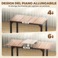 HOMCOM Set Pranzo con Tavolo Allungabile a 160cm e 6 Sgabelli per 4-6 Persone, Nero e Noce(m-5)