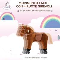 HOMCOM Cavallo Giocattolo a Rotelle per Bambini 2+ Anni con Suoni Realistici e Poggiapiedi, 55x23x60 cm, Marrone(m-4)