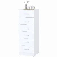 HOMCOM Kommode mit 6 Schubladen, hohe Schlafzimmerkommode mit Antikipp-Sicherung, 40x40x110 cm, Weiß(m-7)